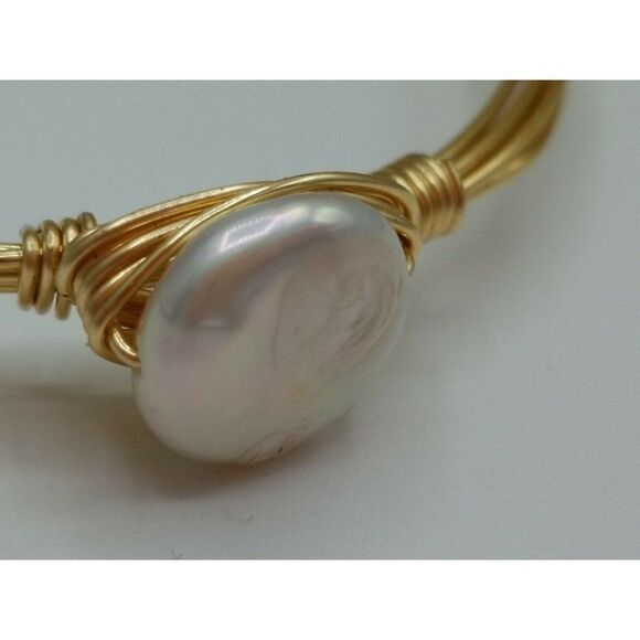 Bangle Bracelet Natural Pearls Braided Wire Gold Tone - Picture 6 of 6